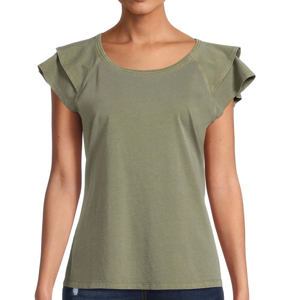 Time and Tru Sage Green Flutter Sleeve Tee